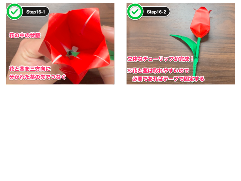折り紙のチューリップ（立体）ステップ16